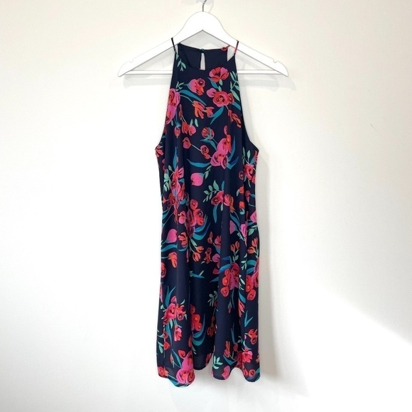 Anthropologie Everly Floral Navy Blue Mini Swing Dress - Picture 2 of 7